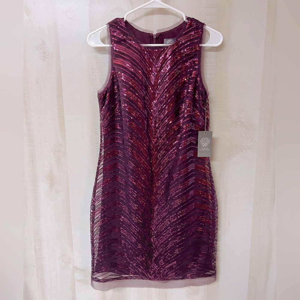 Vince Camuto Plum Sequin Sleeveless Shift Dress